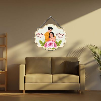 Customized Couple Wall Hanging with Names | Romantic Wall Art For Bedroom Decor | Wedding, Anniversary, or Valentine's Day Gift for Husband, Wife | Couple Door Name Plate